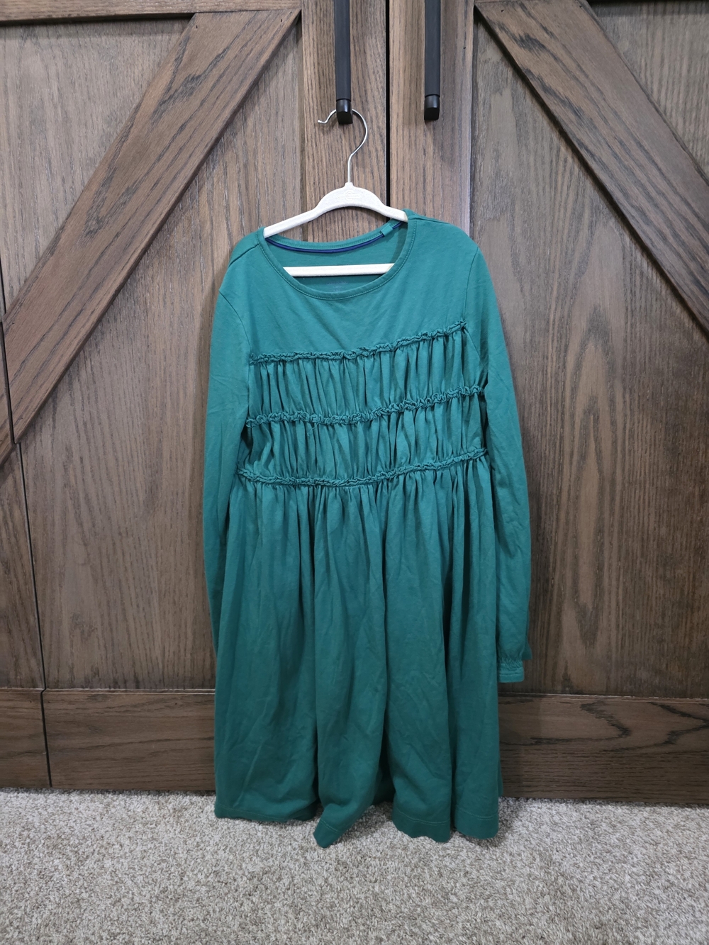 Mini Boden Teal Green Long-Sleeve Smocked Knit Dress